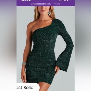 Windsor Dark green/sparkly one sleeve dress